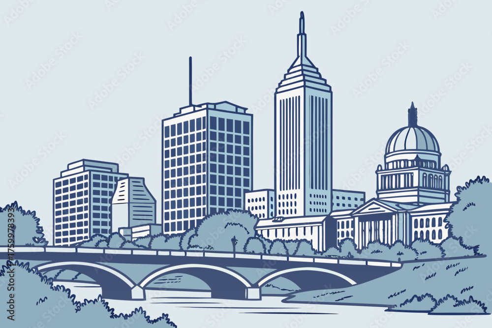 Fototapeta premium Modern vector of Indianapolis city skyline in blue pastel 