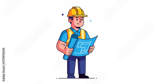 Architect With Blueprints, Ready For Project, Safety First, Worker, Construction