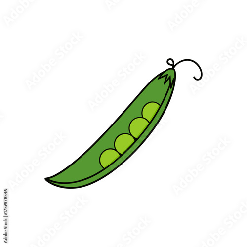Minimalist Vector Illustration Of Pea Pod With Peas