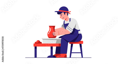 Artisan Crafting a Ceramic Vase on Wheel Preparing for Pottery Artwork Production
