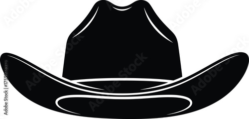 Classic black cowboy hat silhouette for western themed designs and country apparel flat design vector illustration white background