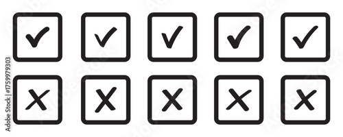 Checkmark cross icon Checkmark icon set. Checkmark right symbol tick sign.