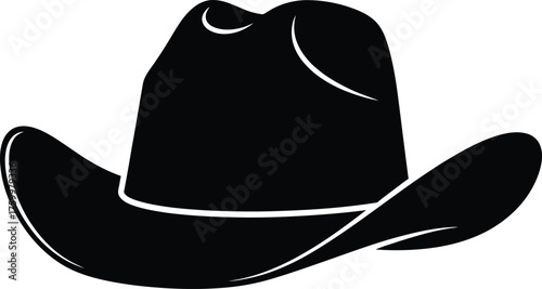 Classic black cowboy hat silhouette detailed western headwear icon for country style and rodeos flat design vector illustration white background