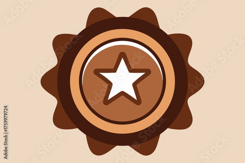 Bronze circular star seal in vintage style with shadows