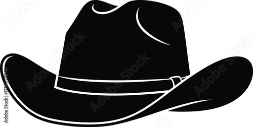 Classic black cowboy hat silhouette icon for western style and fashion designs flat design vector illustration white background