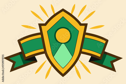 Decorative Green and Gold Award Badge With Geometric Elements