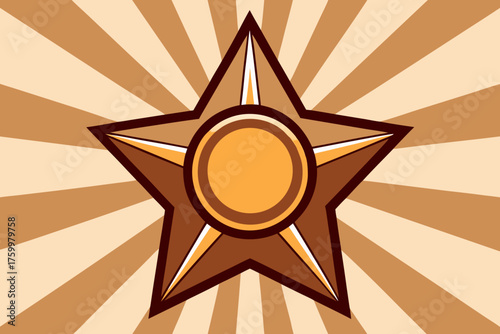 Bronze Star Badge With Radiating Glow Vector Illustration