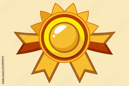 Golden Medal with Ribbon Representing Achievement and Award