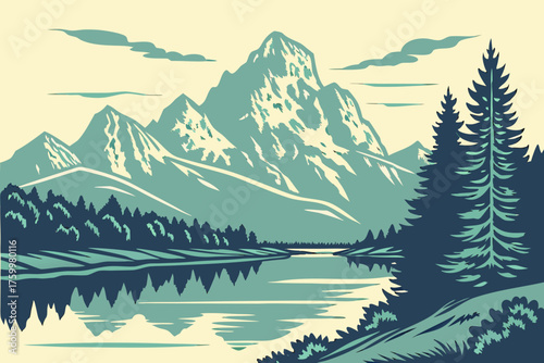 Flat design of Grand Teton National Park reflection vector

