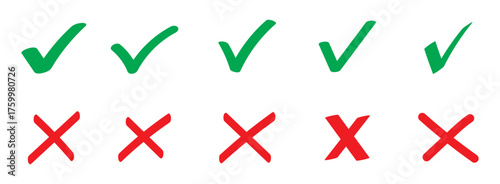 Cross mark, exclamation mark, check mark. Button icon Green, red, yellow circle symbol . Vector illustration.