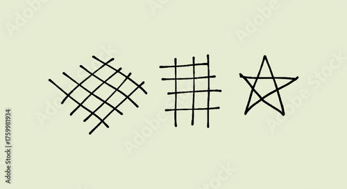 Simple hand drawn geometric shapes and a star on a light background