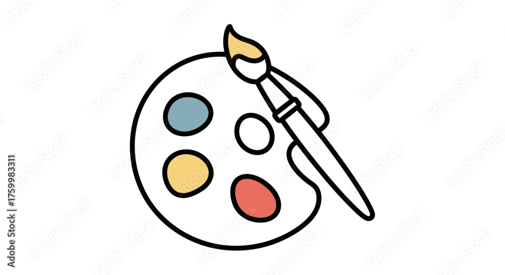 Fototapeta premium Artistic Palette And Brush: A Simple Bold Illustration On Black Background