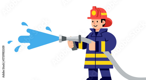 Brave Firefighter Using Water Hose to Extinguish Potential Danger with Focused Action
