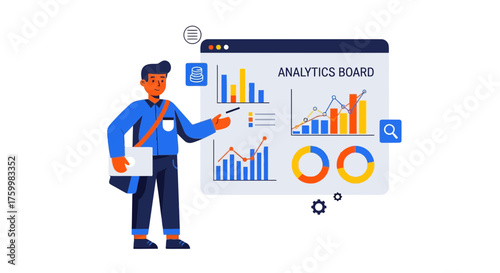 Business Analyst Presenting Data Analytics Charts and Graphs to Explain Information