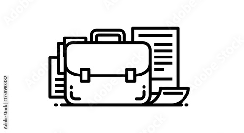 Business Briefcase Icon With Paperwork and Documentation Over Black Background