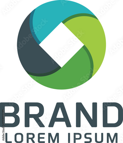 Abstract modern logo design incorporating green blue and grey color scheme for a brand identity