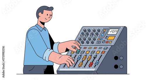 Audio Engineer Mixing Sound on a Professional Console Illustration Artfully Rendered