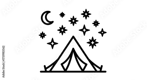 Camping Under a Starry Night Sky: A Tranquil Tent Illustration, Artistic Design, Black Background