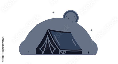 Camping Under The Midnight Sky: A Serene Illustration Depicting Tranquility And Adventure
