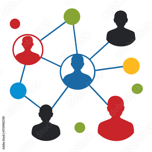 Diversity network connection nodes people silhouettes unity vector illustration