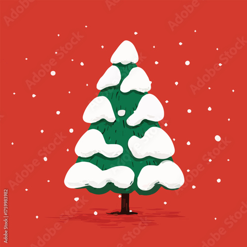 Vector illustration of Christmas tree for Christmas Day with snows