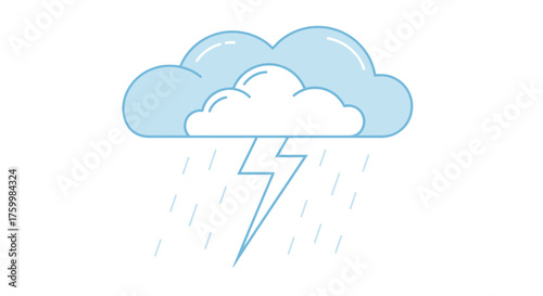 Cartoon Weather Illustration Depicting Cloud, Rain, And Lightning Against Black Background