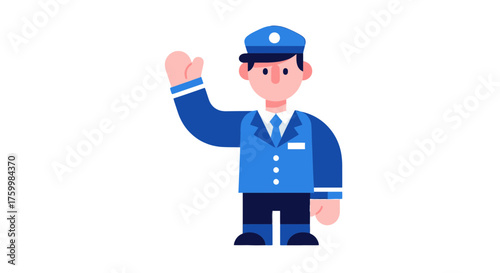Cartoonish Character Gesturing With Hand Raised Towards an Unseen Audience Member