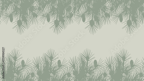 Elegant pine branch silhouettes with cones create a calm, natural frame for your project, adding a touch of serene beauty and organic design