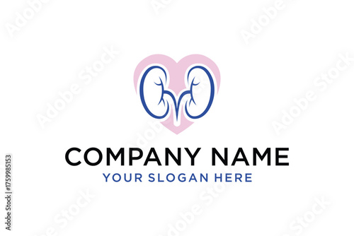 Kidney Health Heart Logo Design for Medical Care, Urology, and Organ Donation Awareness