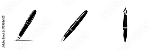 Elegant fountain pens arranged in a row showcasing intricate designs and craftsmanship for writing enthusiasts