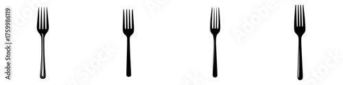 Different styles of forks arranged in a linear pattern on a white background highlighting their unique designs