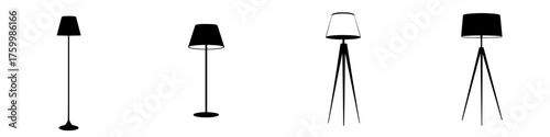 Variety of modern floor lamps showcasing different designs and styles in minimalistic black and white