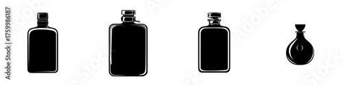 Variety of simple bottle designs in black and white showcasing different shapes and sizes for creative inspiration