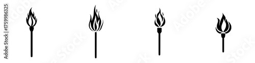 Illustration of four different torch designs showcasing various flame styles and shapes against a minimalistic background