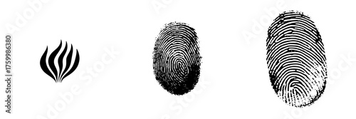 Unique abstract design featuring three distinct fingerprint patterns representing individuality and identity in a minimalist style