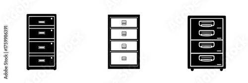 Modern filing cabinets arranged side by side showcasing varying designs and drawer configurations for office storage solutions