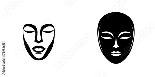 Faces in contrasting colors illustrate different expressions and emotions in a minimalist artistic design