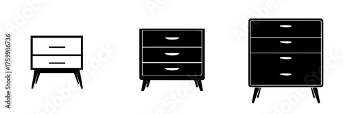 Diverse styles of modern dressers on a white background showcasing unique designs and functionality