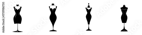 Elegant black dress forms displayed in a row, showcasing tailoring possibilities in a bright studio environment