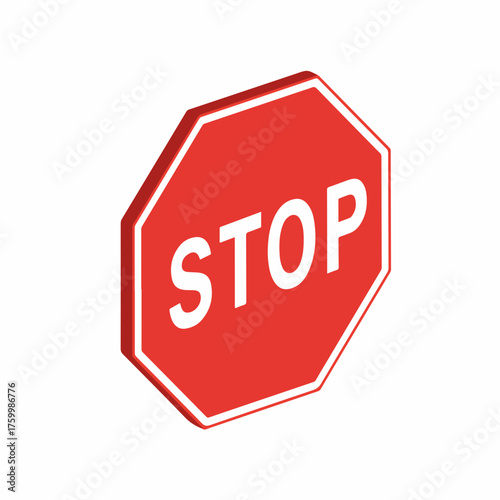 Isometric 3D Red Octagon Stop Sign Icon Symbol Isolated Illustration