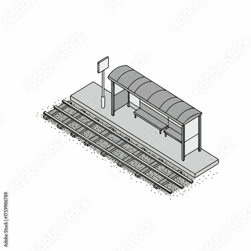 Isometric Simple Railroad Platform with Shelter for Passenger Waiting Area