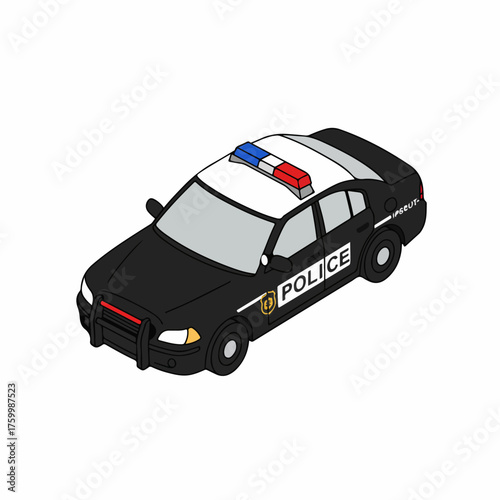 Isometric Cartoon Style Police Car Law Enforcement Vehicle Illustration