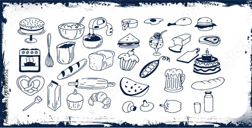 Hand drawing of europe food set isolated on white background
