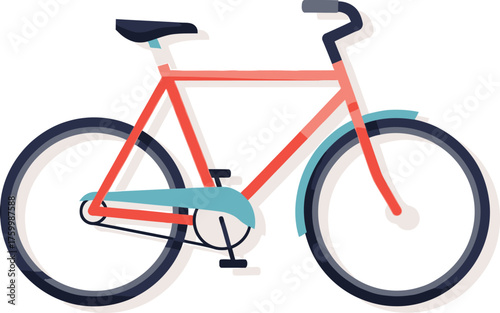 Vibrant red single-speed bicycle with blue accents for urban commuting and recreation flat design vector illustration white background