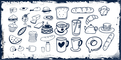 Hand drawing of europe food set isolated on white background