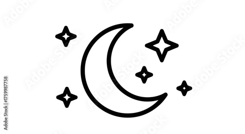 Celestial Display: Crescent Moon and Sparkling Starry Configuration Against Midnight Backdrop