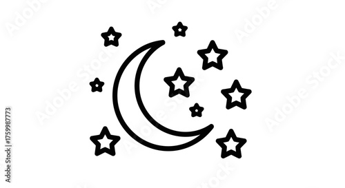 Celestial Display: Moonlight Sonata Featuring Crescent Moon And Sparkling Stars Display