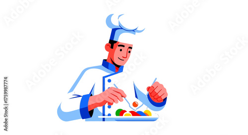 Chef Presenting Dish In Graphic Style On Black Background For Food Industry