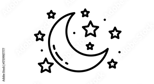 Celestial Display Of A Crescent Moon And Scattered Stars Silhouetted Against Blackness