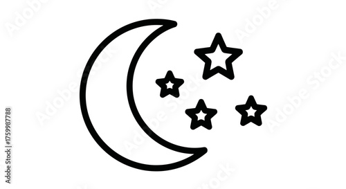 Celestial Display Of The Crescent Moon And Stars In The Darkest Part Of The Night Sky